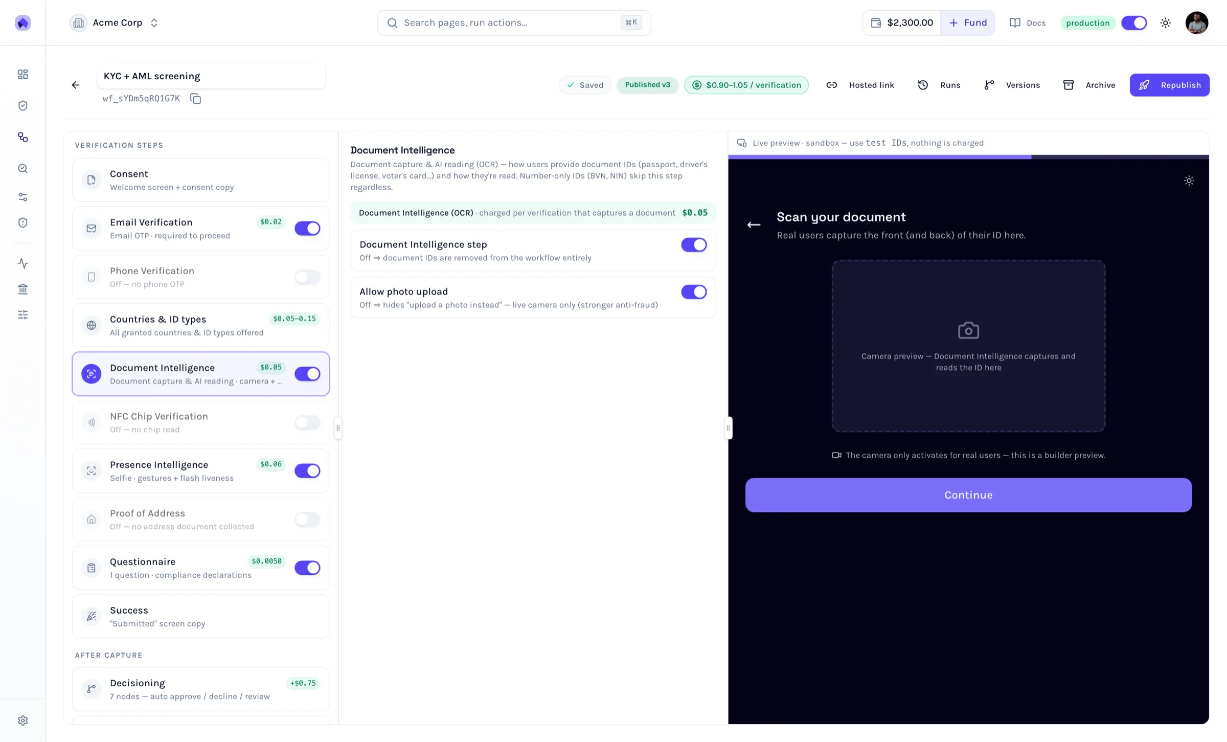Document Intelligence configuration beside the live preview